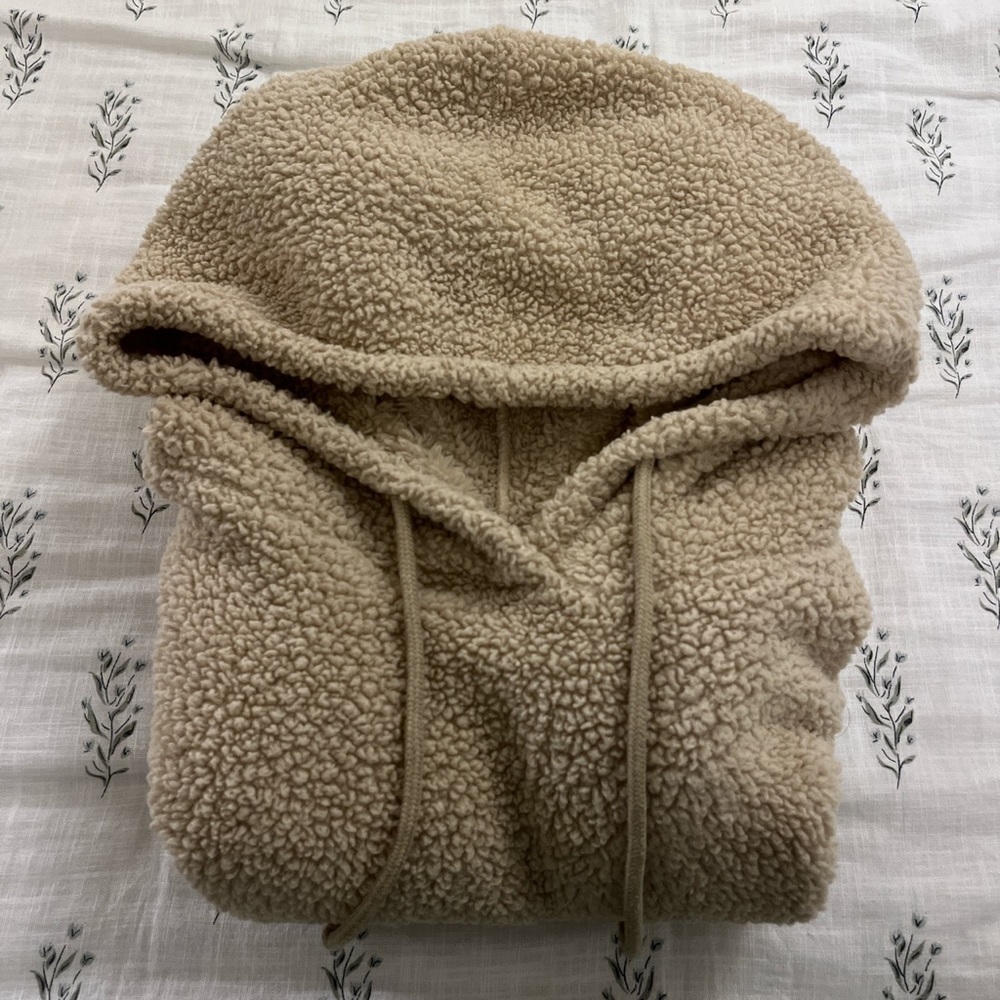 Shein Tan Teddy Crop Hoodie